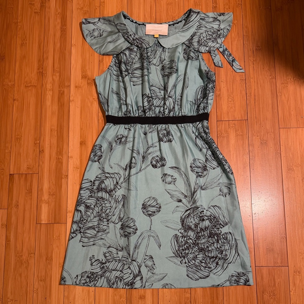 Anthropologie Leifsdottir Iskaldur Blue Floral Silk Dress Size 6 - Picture 2 of 14